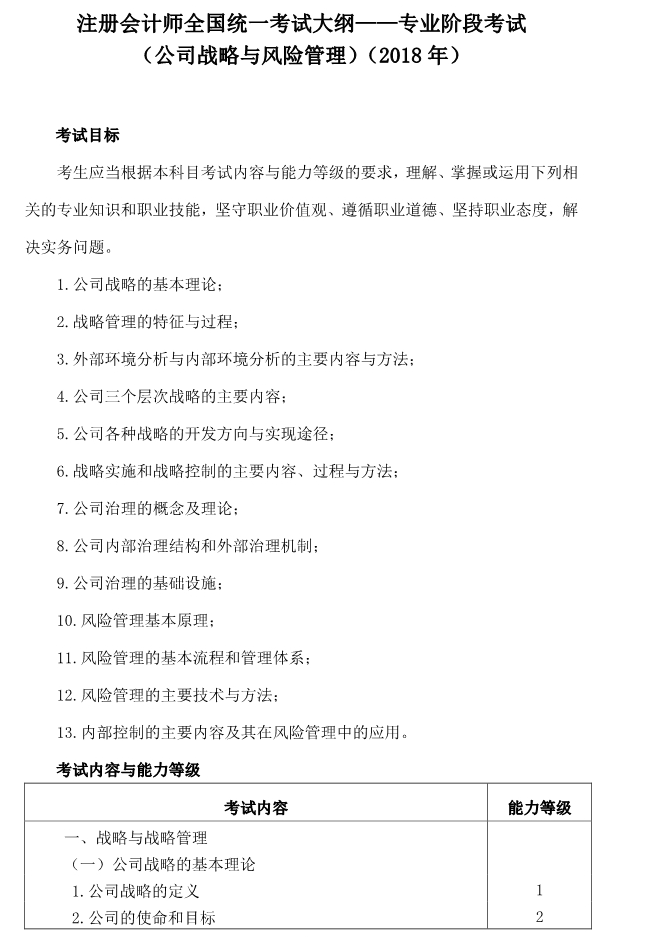注冊(cè)會(huì)計(jì)師全國統(tǒng)一考試大綱《戰(zhàn)略》