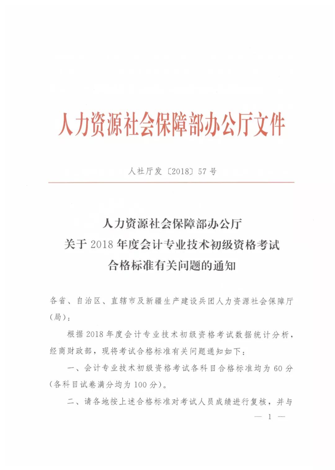 2018年初級(jí)會(huì)計(jì)職稱考試成績(jī)合格標(biāo)準(zhǔn)