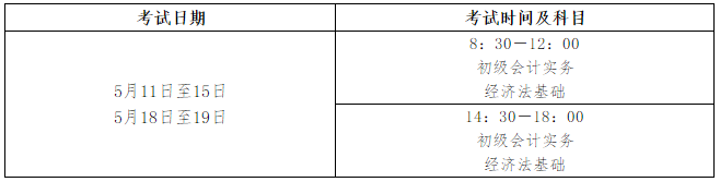 2019年初級會計考試時間安排