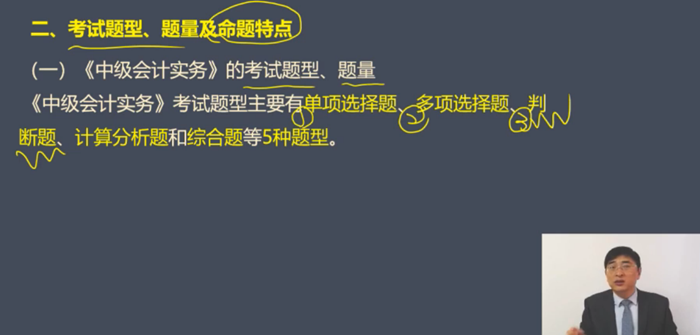 （一）中級會計實務(wù)的考試題型、題量