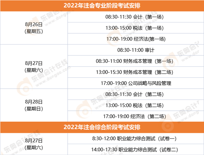 2022年注會(huì)考試時(shí)間安排