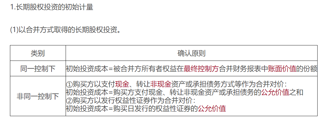長期股權(quán)投資的初始計(jì)量