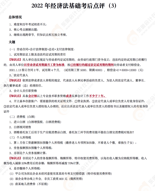 2022年初級(jí)會(huì)計(jì)《經(jīng)濟(jì)法基礎(chǔ)》考后點(diǎn)評(píng)第三場(chǎng) 2022年初級(jí)會(huì)計(jì)《經(jīng)濟(jì)法基礎(chǔ)》考后點(diǎn)評(píng)第三場(chǎng)