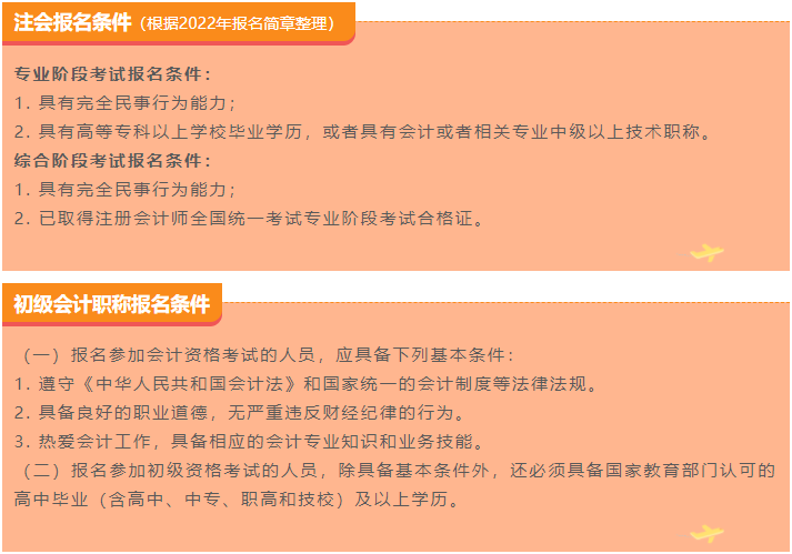 初級、注會報名條件對比