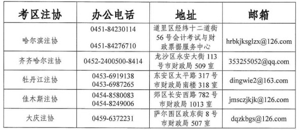 黑龍江注冊會計師2023年考試地點及考區(qū)聯(lián)系方式