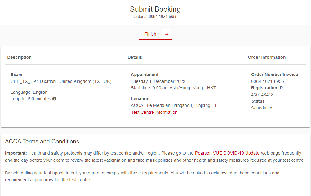 點(diǎn)擊“Finish”提交報(bào)考信息