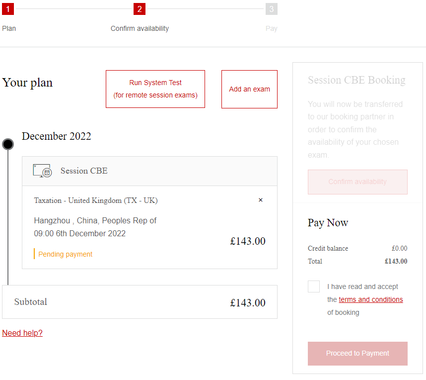 在terms and conditions前打鉤后點(diǎn)擊“Proceed to Payment ”支付考試費(fèi)