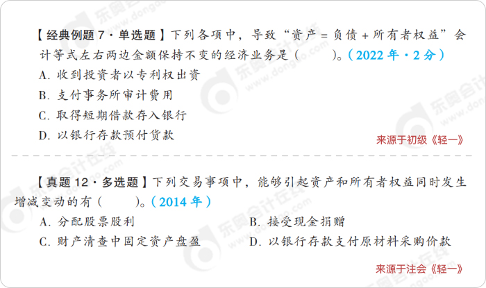 初級注會習題對比