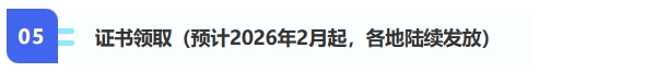 5、證書領(lǐng)取（預計2026年2月起，各地陸續(xù)發(fā)放）