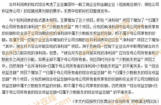 合并利潤(rùn)表基本格式